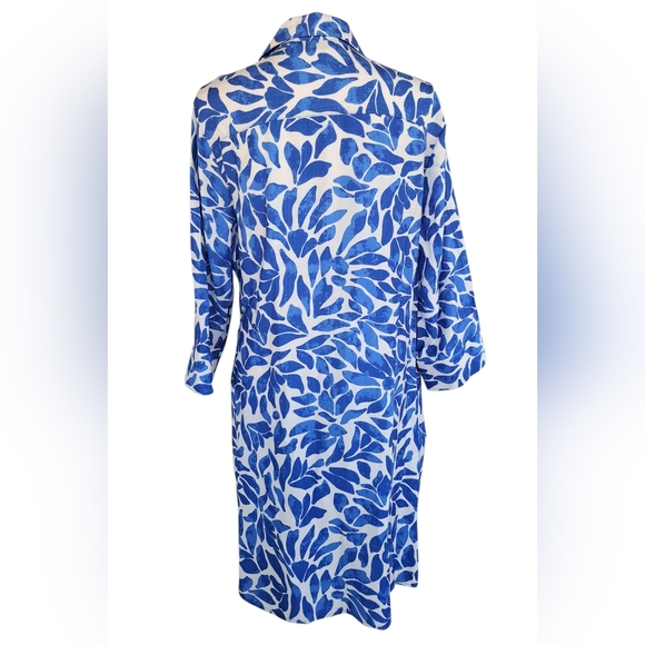 Mlle Gabrielle Blue and White Leaf-Print Shirt Dress - Picture 3 of 11